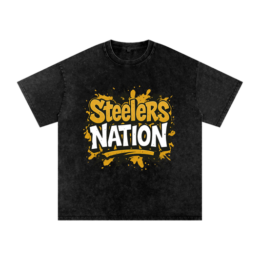 "Steelers Nation" Pittsburgh Inspired Oversized Vintage Tee